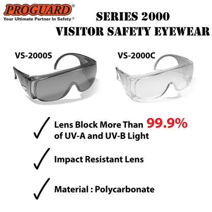 VS-2000 Clear & Smoke Lens PROGUARD Series 2000 Visitor Safety Eyewear VS-2000C / VS-2000S Impact Resistant Lens Clear Lens / Smoke Lens