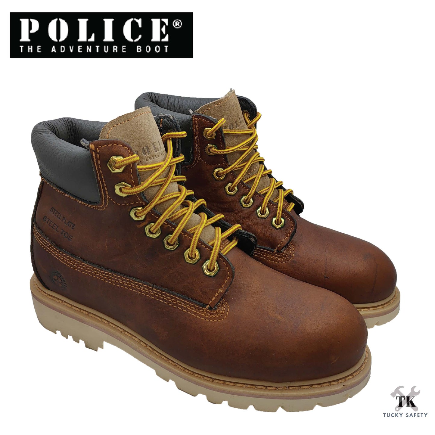 90528-K78 POLICE PREMIUM LEATHER MEN'S SAFETY BOOT / MEN'S HEAVY DUTY SAFETY BOOT / KASUT KERJA LELAKI - BROWN