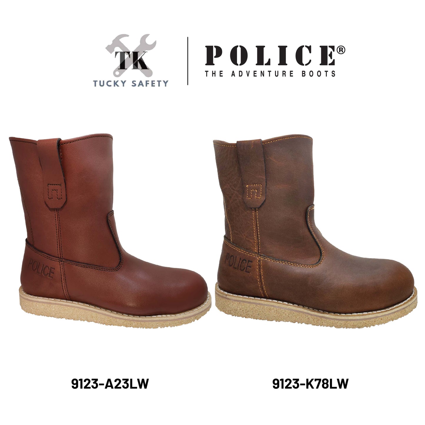 9123 Light Weight - [ POLICE ] LIGHT WEIGHT PREMIUM LEATHER MEN'S SAFETY BOOT / KASUT KERJA SAFETY BOOT LELAKI