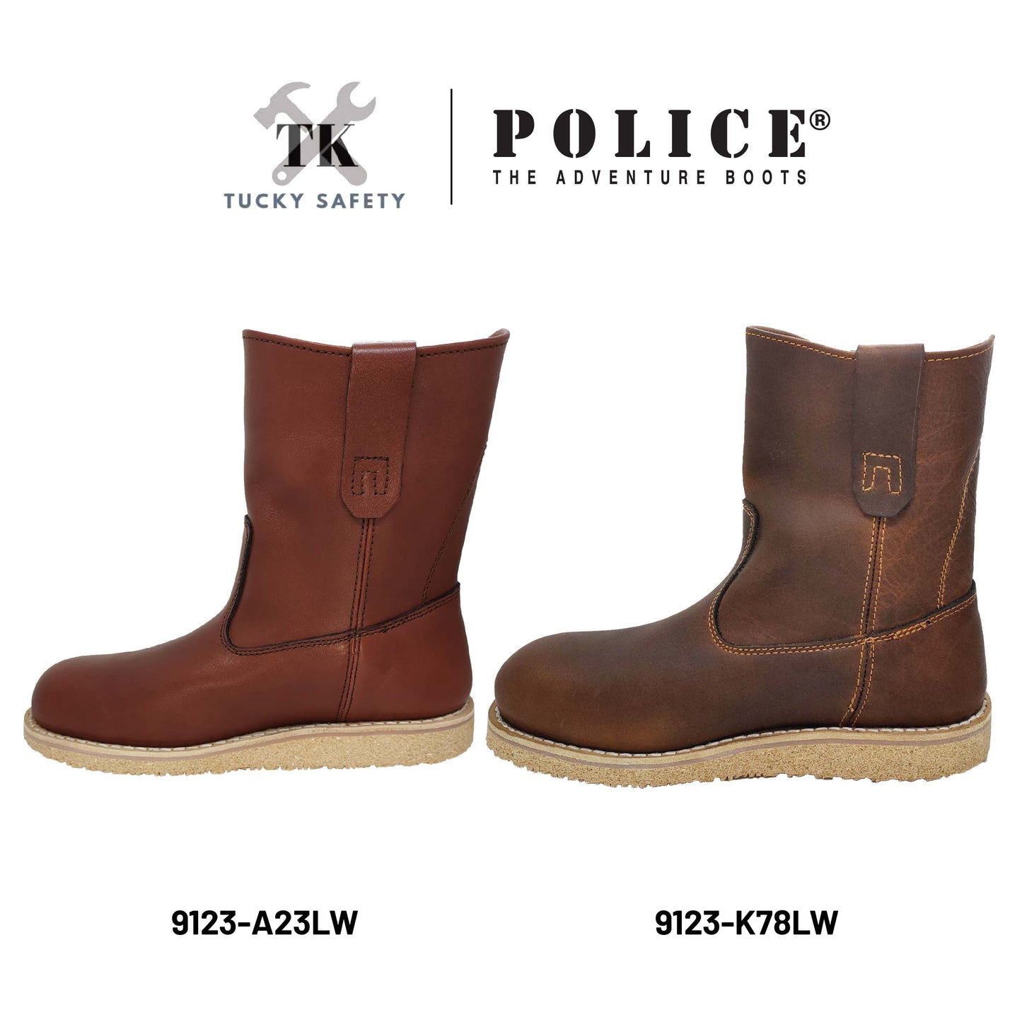 9123 Light Weight - [ POLICE ] LIGHT WEIGHT PREMIUM LEATHER MEN'S SAFETY BOOT / KASUT KERJA SAFETY BOOT LELAKI