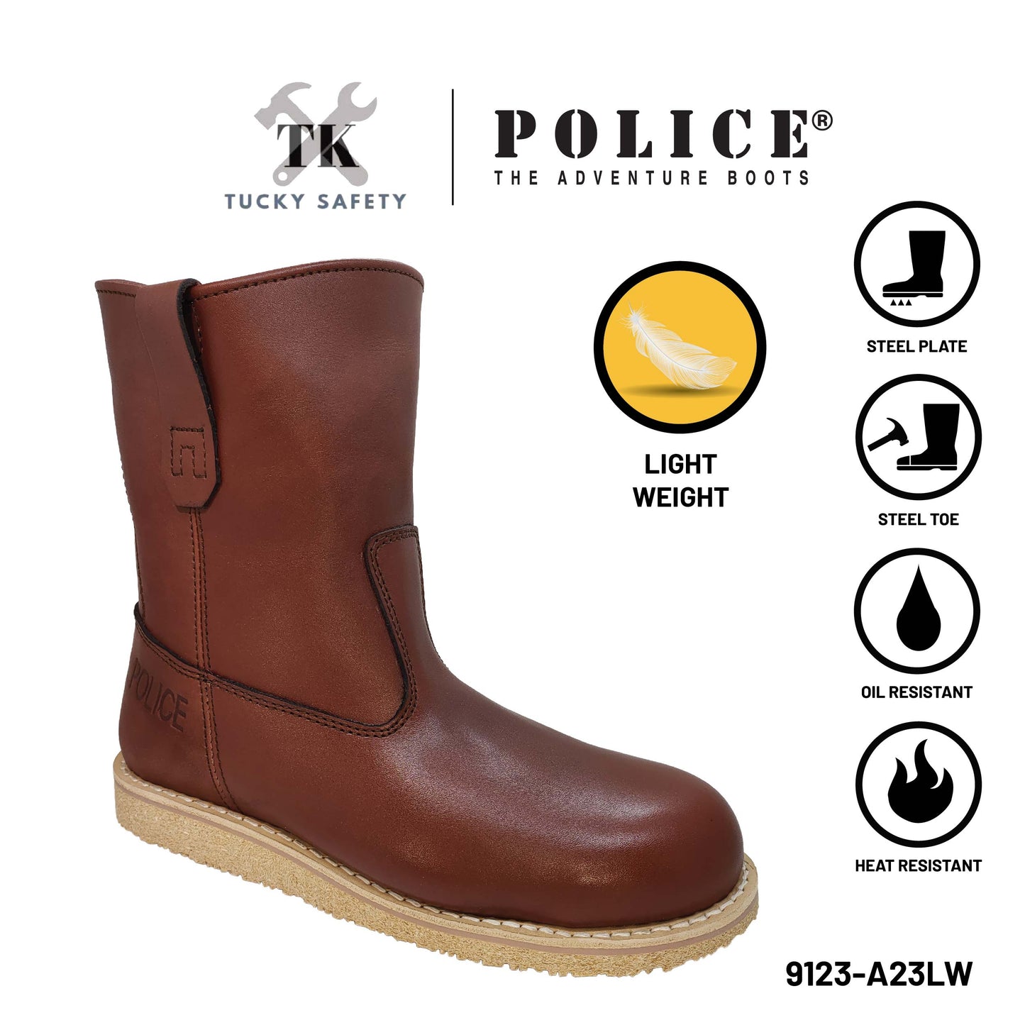 9123 Light Weight - [ POLICE ] LIGHT WEIGHT PREMIUM LEATHER MEN'S SAFETY BOOT / KASUT KERJA SAFETY BOOT LELAKI