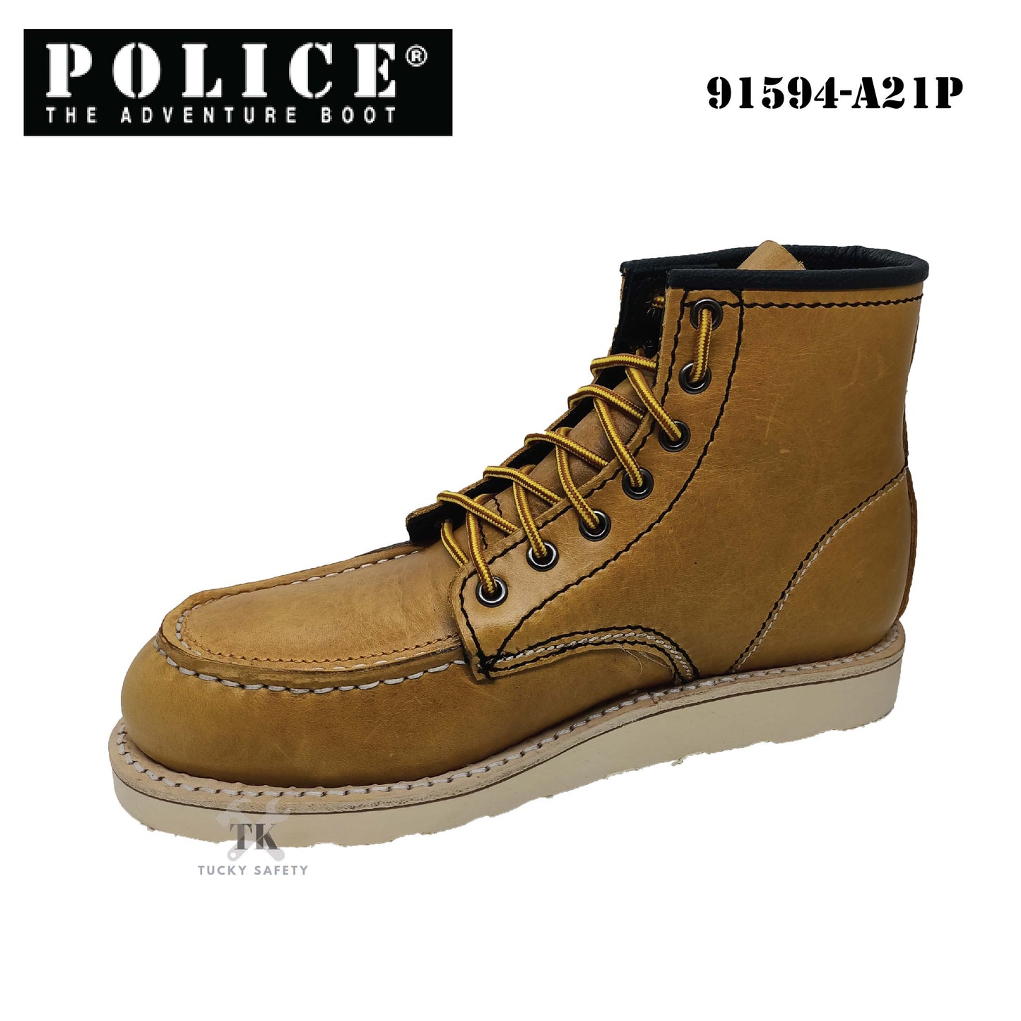 91594-A21P POLICE PREMIUM LEATHER MEN SAFETY BOOT / MEN'S HEAVY DUTY SAFETY BOOT / KASUT KERJA LELAKI 91594 SERIES