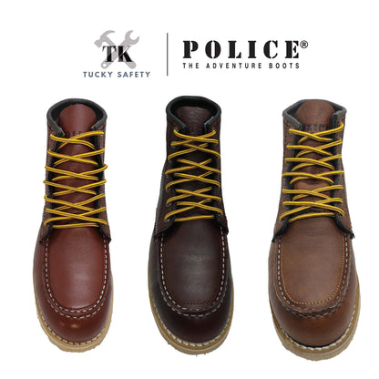 91594 Light Weight - [ POLICE ] LIGHT WEIGHT PREMIUM LEATHER MEN'S SAFETY BOOT / KASUT KERJA SAFETY BOOT LELAKI