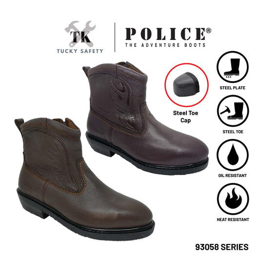 93058 SERIES POLICE PREMIUM LEATHER SAFETY BOOT MEN'S HEAVY DUTY SAFETY BOOT KASUT KERJA BOOT LELAKI ZIP BOOT