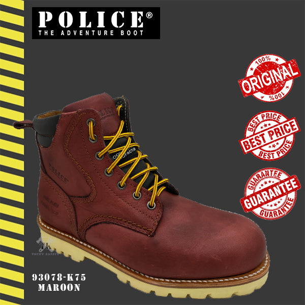 93078 SERIES POLICE PREMIUM LEATHER MEN'S SAFETY BOOT / MEN'S HEAVY DUTY SAFETY BOOT / KASUT LELAKI