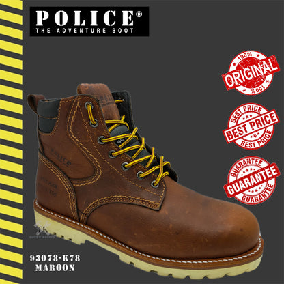 93078 SERIES POLICE PREMIUM LEATHER MEN'S SAFETY BOOT / MEN'S HEAVY DUTY SAFETY BOOT / KASUT LELAKI