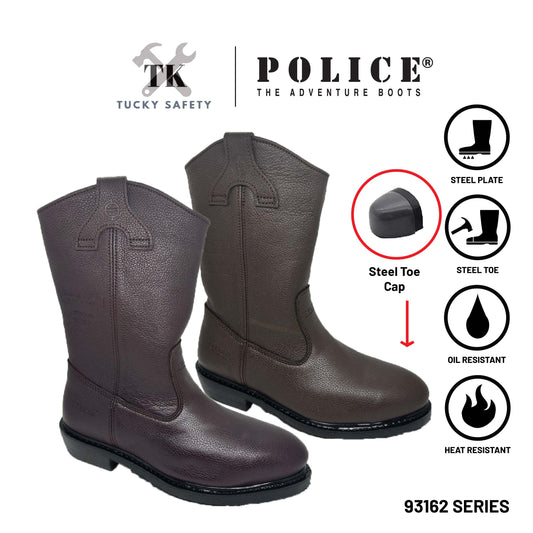 93162 SERIES ( SIZE 6-10 ) POLICE SOFT LEATHER HEAVY DUTY HIGH CUT SAFETY BOOT / KASUT KERJA TINGGI KULIT LEMBUT LELAKI