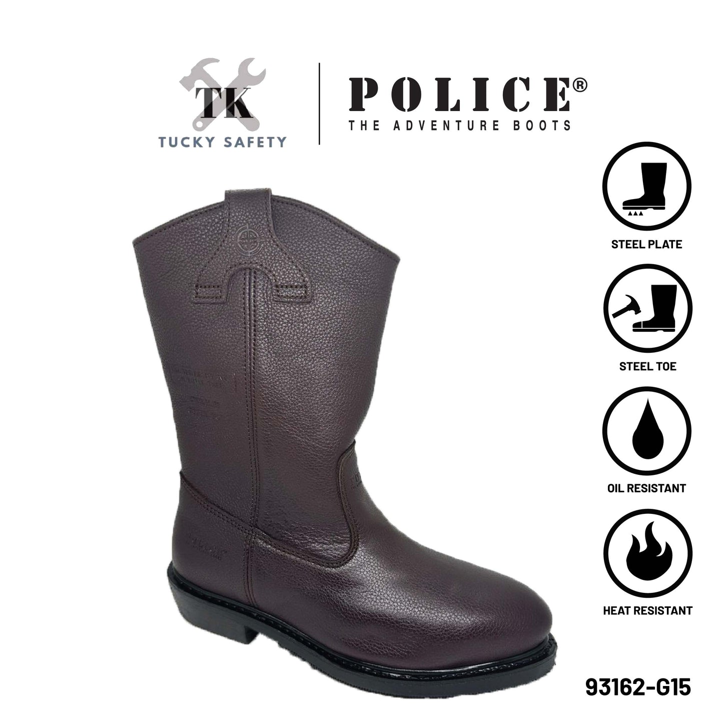 93162 SERIES ( SIZE 6-10 ) POLICE SOFT LEATHER HEAVY DUTY HIGH CUT SAFETY BOOT / KASUT KERJA TINGGI KULIT LEMBUT LELAKI