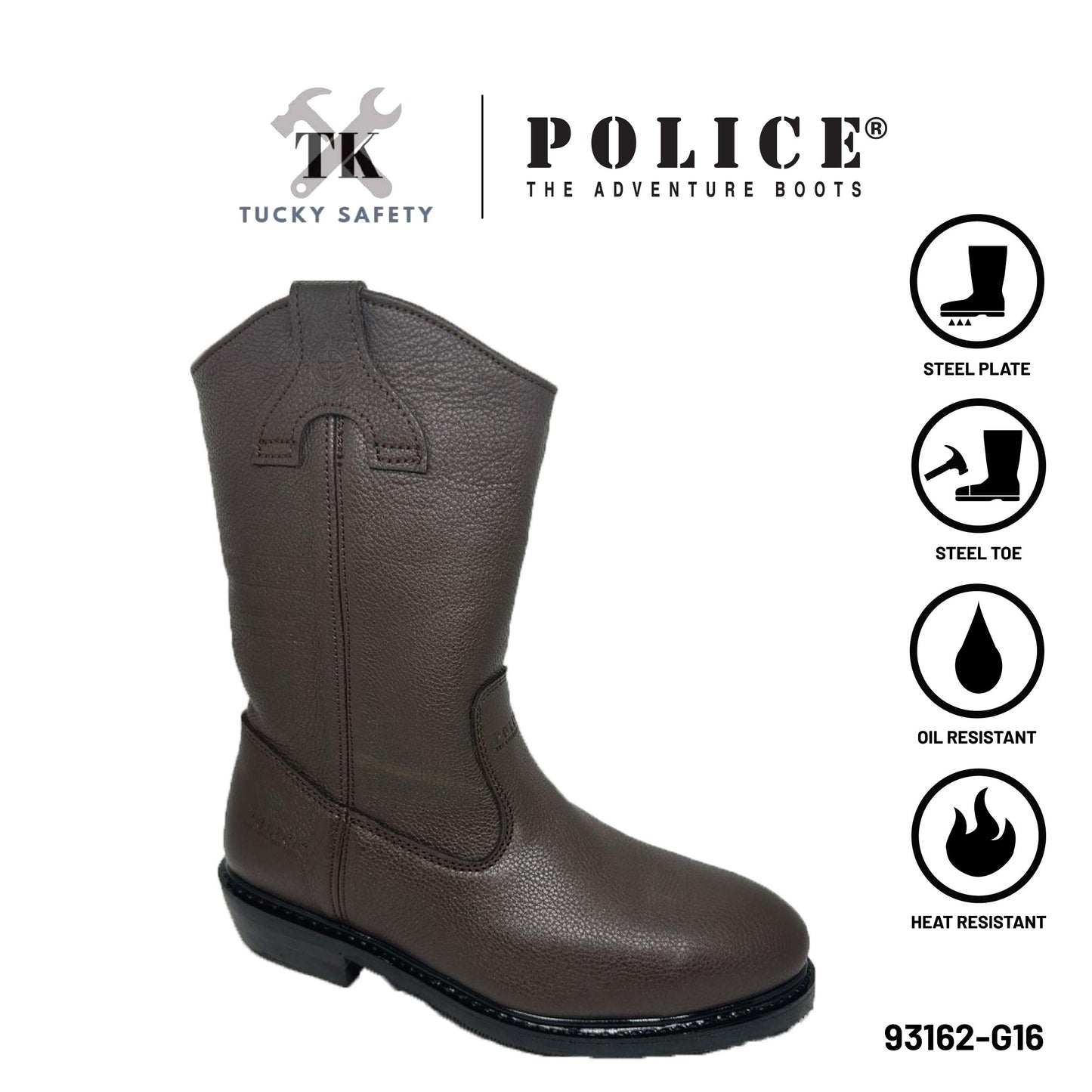 93162 SERIES ( SIZE 6-10 ) POLICE SOFT LEATHER HEAVY DUTY HIGH CUT SAFETY BOOT / KASUT KERJA TINGGI KULIT LEMBUT LELAKI