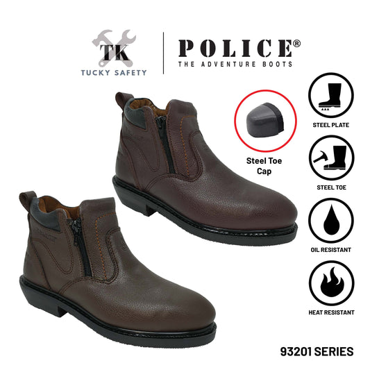 93201 SERIES POLICE PREMIUM LEATHER SAFETY BOOT MEN'S HEAVY DUTY SAFETY BOOT KASUT KERJA BOOT LELAKI ZIP BOOT