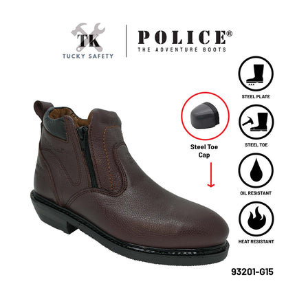 93201 SERIES POLICE PREMIUM LEATHER SAFETY BOOT MEN'S HEAVY DUTY SAFETY BOOT KASUT KERJA BOOT LELAKI ZIP BOOT