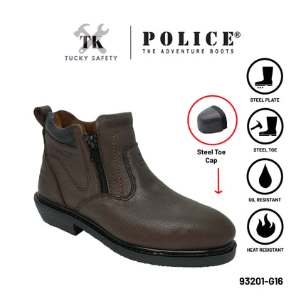 93201 SERIES POLICE PREMIUM LEATHER SAFETY BOOT MEN'S HEAVY DUTY SAFETY BOOT KASUT KERJA BOOT LELAKI ZIP BOOT