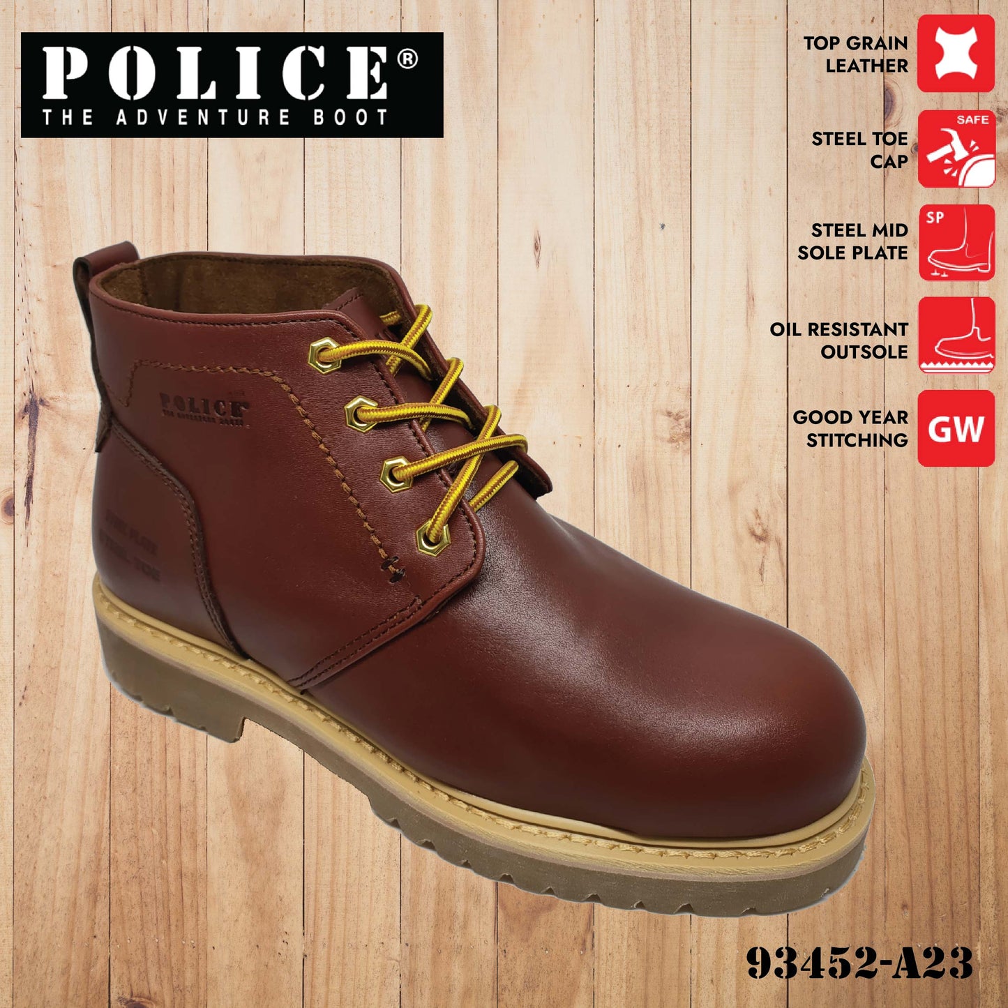 93452 SERIES - POLICE MEN'S SAFETY BOOT 93452 / MEN'S HEAVY DUTY SAFETY BOOT / KASUT KERJA SAFETY BOOT LELAKI