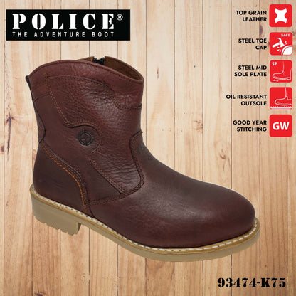 93474 SERIES - POLICE PREMIUM LEATHER MEN SAFETY BOOT 93474 / MEN'S HEAVY DUTY SAFETY BOOT / KASUT KERJA LELAKI STEEL PLATE STEEL TOE