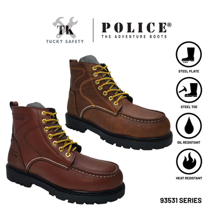 93531 SERIES POLICE PREMIUM LEATHER SAFETY BOOT MEN'S HEAVY DUTY SAFETY BOOT KASUT KERJA BOOT LELAKI LACE UP BOOT