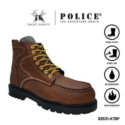 93531 SERIES POLICE PREMIUM LEATHER SAFETY BOOT MEN'S HEAVY DUTY SAFETY BOOT KASUT KERJA BOOT LELAKI LACE UP BOOT