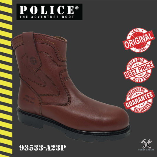 93533 - POLICE PREMIUM LEATHER MEN SAFETY BOOT / MEN'S HEAVY DUTY SAFETY BOOT / KASUT KERJA LELAKI STEEL PLATE STEEL TOE