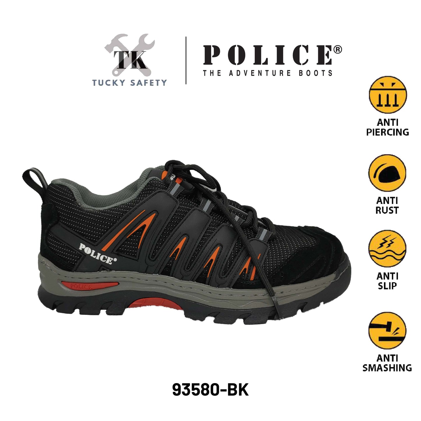 93580 SERIES [ POLICE ] SPORT SERIES STEEL TOE STEEL PLATE SIDE STITCHING SPORT LOOK SAFETY SHOE WITH REFLECTIVE