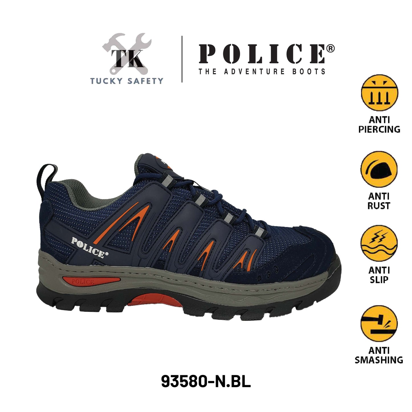 93580 SERIES [ POLICE ] SPORT SERIES STEEL TOE STEEL PLATE SIDE STITCHING SPORT LOOK SAFETY SHOE WITH REFLECTIVE