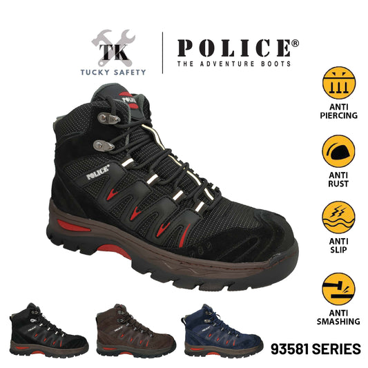 93581 SERIES [ POLICE ] MID CUT SPORT SERIES STEEL TOE STEEL PLATE SIDE STITCHING SPORT LOOK SAFETY SHOE WITH REFLECTIVE