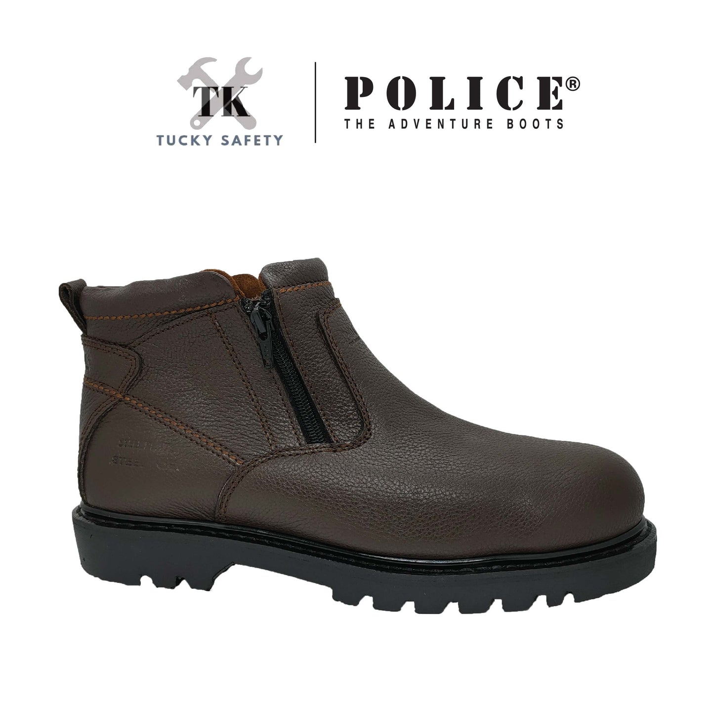 93582 SERIES POLICE PREMIUM LEATHER SAFETY BOOT MEN'S HEAVY DUTY SAFETY BOOT KASUT KERJA BOOT LELAKI ZIP BOOT