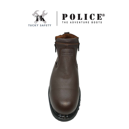 93582 SERIES POLICE PREMIUM LEATHER SAFETY BOOT MEN'S HEAVY DUTY SAFETY BOOT KASUT KERJA BOOT LELAKI ZIP BOOT