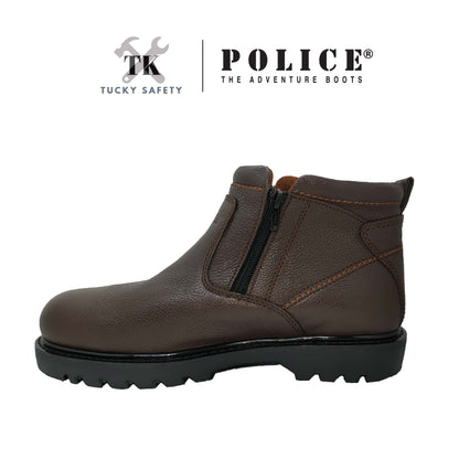 93582 SERIES POLICE PREMIUM LEATHER SAFETY BOOT MEN'S HEAVY DUTY SAFETY BOOT KASUT KERJA BOOT LELAKI ZIP BOOT