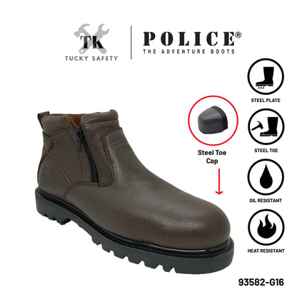 93582 SERIES POLICE PREMIUM LEATHER SAFETY BOOT MEN'S HEAVY DUTY SAFETY BOOT KASUT KERJA BOOT LELAKI ZIP BOOT