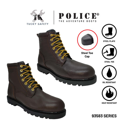 93583 SERIES POLICE PREMIUM LEATHER SAFETY BOOT MEN'S HEAVY DUTY SAFETY BOOT KASUT KERJA BOOT LELAKI LACE UP BOOT