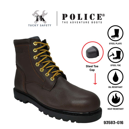 93583 SERIES POLICE PREMIUM LEATHER SAFETY BOOT MEN'S HEAVY DUTY SAFETY BOOT KASUT KERJA BOOT LELAKI LACE UP BOOT