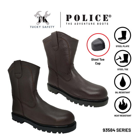 93584 SERIES POLICE PREMIUM LEATHER SAFETY BOOT MEN'S HEAVY DUTY SAFETY BOOT KASUT KERJA BOOT LELAKI HIGH CUT BOOT