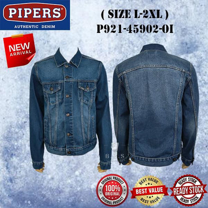 P921-45902 [ PIPERS ] ( SIZE L-2XL ) MEN'S DENIM JEANS JACKET / PLAIN CASUAL LONG SLEEVE JACKET