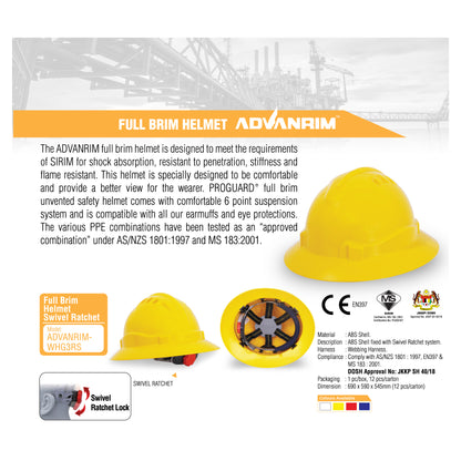 PROGUARD ADVANRIM FULL BRIM INDUSTRIAL SAFETY HELMET - TOPI KESELAMATAN - HEAD PROTECTIVE READY STOCK