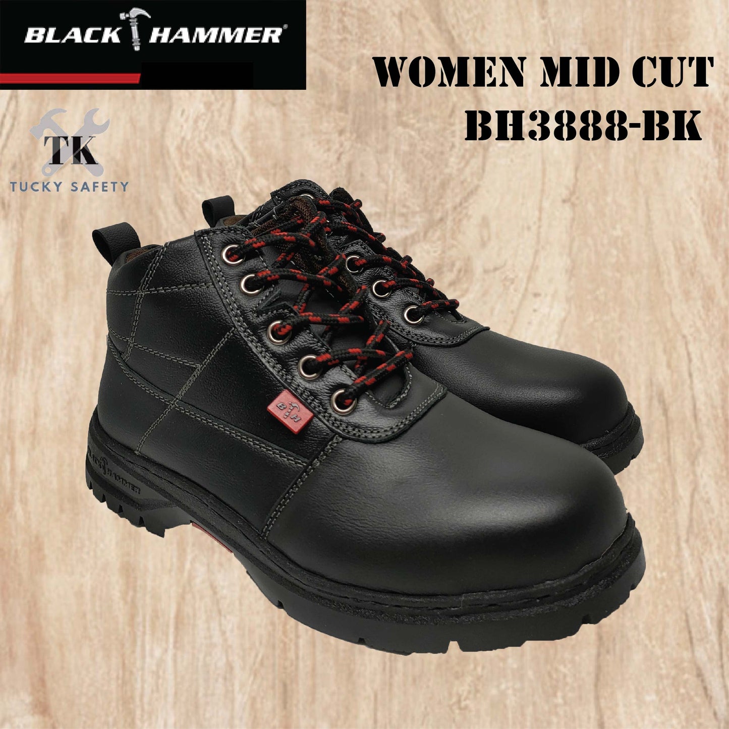 BH3888 Black Hammer Women Mid Cut with Shoelace Safety Shoes