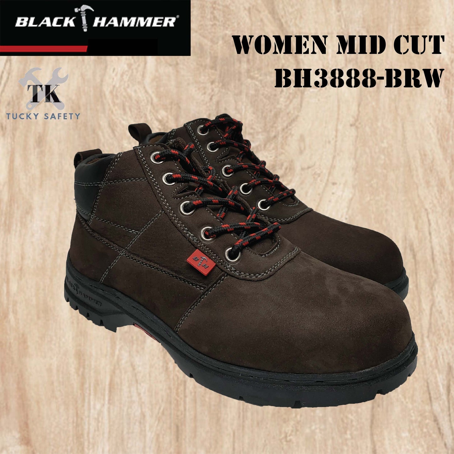 BH3888 Black Hammer Women Mid Cut with Shoelace Safety Shoes