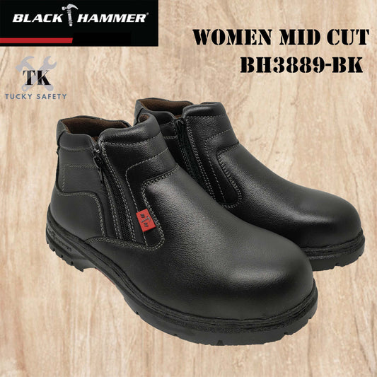 BH3889 Black Hammer Women Mid Cut with Double Zip Safety Shoes