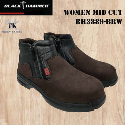 BH3889 Black Hammer Women Mid Cut with Double Zip Safety Shoes