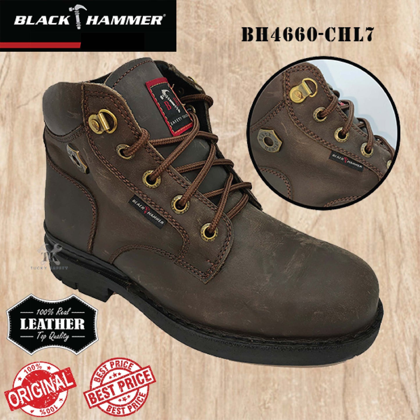 BH4660-CHL7 ( SIZE 5-12 ) BLACK HAMMER MEN'S MID CUT LACE UP SAFETY SHOES / KASUT SAFETY LELAKI