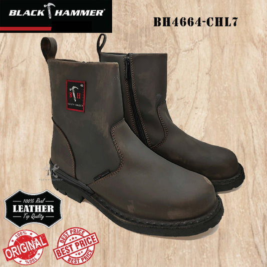 BH4664-CHL7 ( SIZE 5-12 ) BLACK HAMMER MEN'S MID CUT SLIP ON WITH ZIP SAFETY SHOES / KASUT SAFETY LELAKI