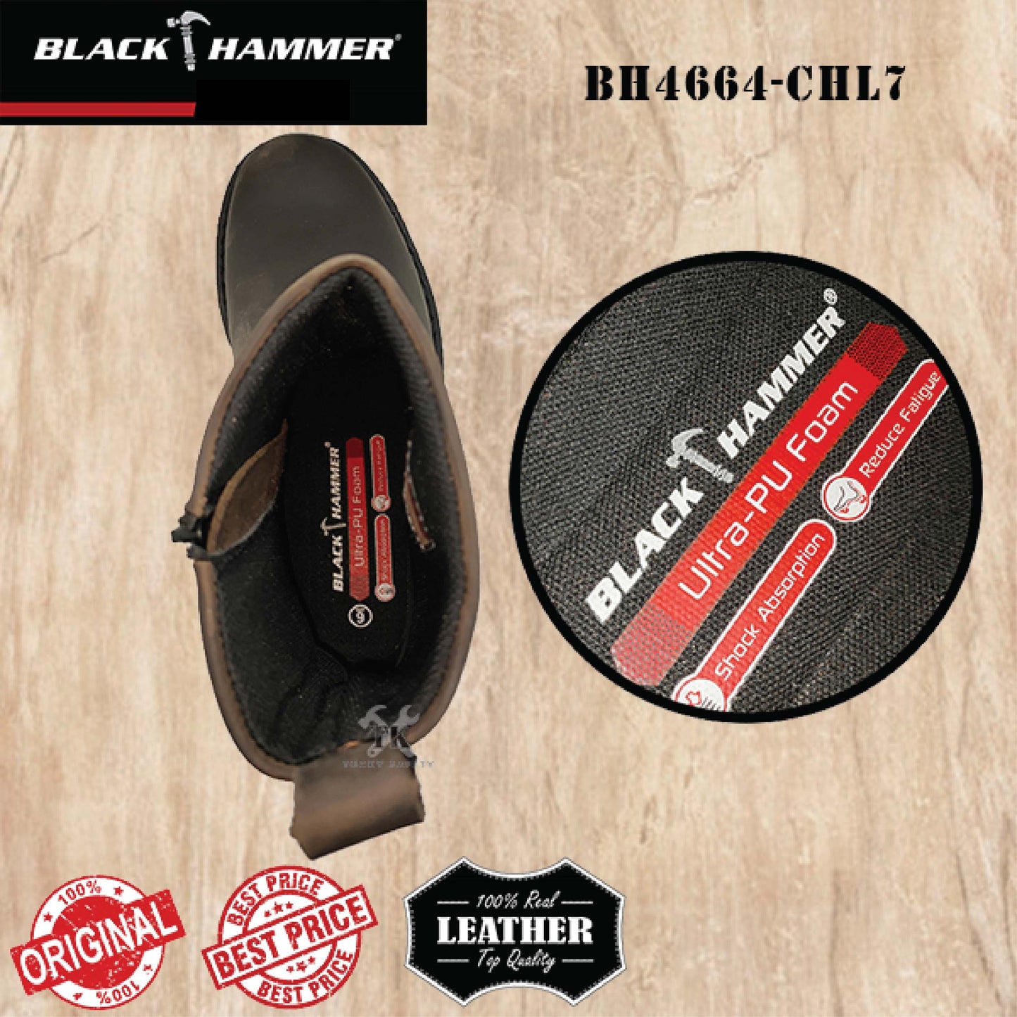 BH4664-CHL7 ( SIZE 5-12 ) BLACK HAMMER MEN'S MID CUT SLIP ON WITH ZIP SAFETY SHOES / KASUT SAFETY LELAKI