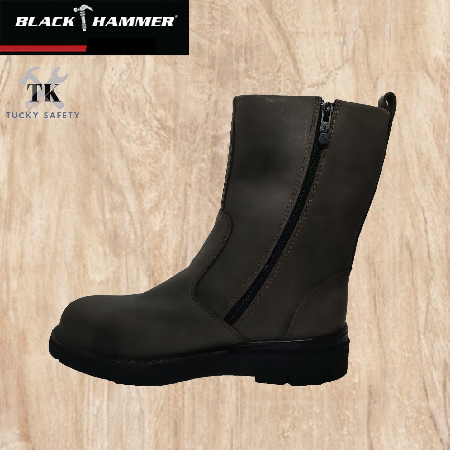 BH4665-CHL7 ( SIZE 5-11 ) BLACK HAMMER MEN'S MID CUT SLIP ON WITH ZIP SAFETY SHOES / KASUT SAFETY LELAKI ( READY STOCK )