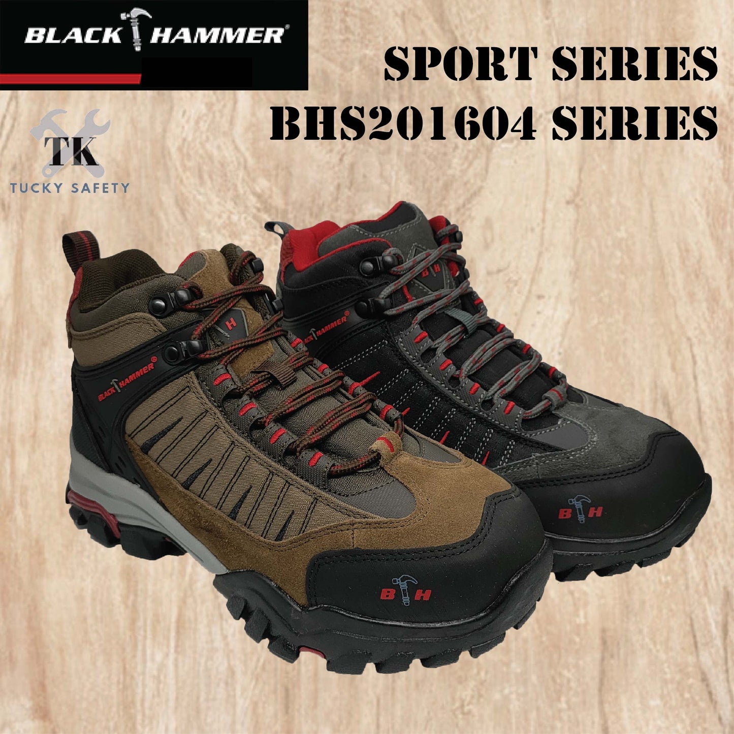 BHS201604 [ BLACK HAMMER ] Sport Series Trek II Men Mid Cut Lace Up Safety Shoe