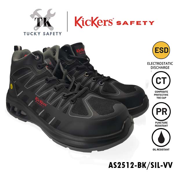 AS2512 [ KICKERS SAFETY ] LIGHT WEIGHT SPORT SAFETY SHOES ESD LELAKI LACES MID CUT DESIGN SUKAN KASUT KESELAMATAN