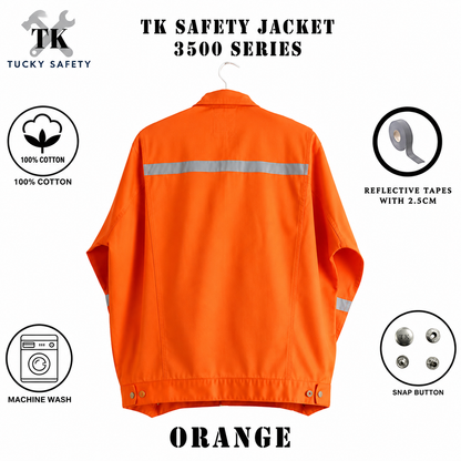 TK3500 - ORANGE TK 100% COTTON MEN'S SAFETY WORKING JACKET / MEN'S COOLER WORKING JACKET / BAJU KERJA LELAKI 3500
