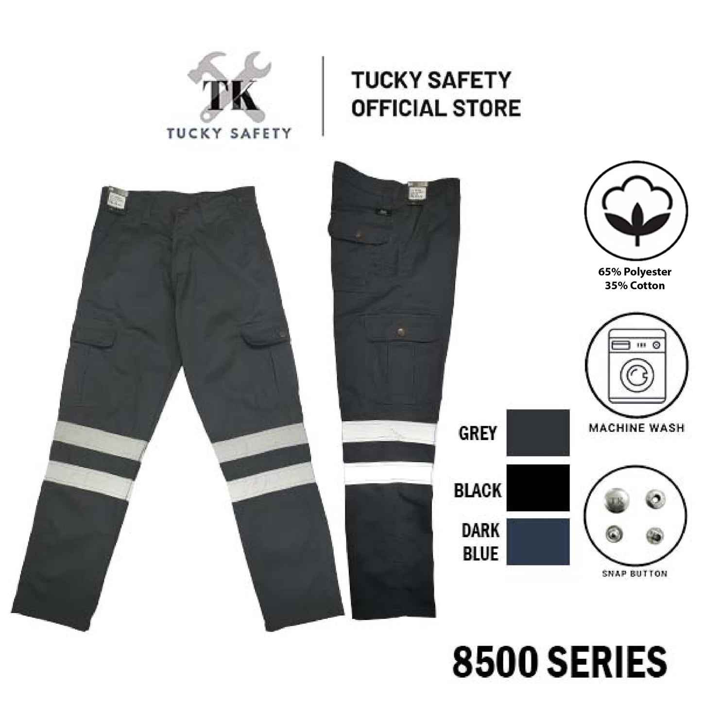 NK-8500 NK WORKING LONG PANTS WITH 2 REFLECTOR / STRAIGHT CUT CARGO PANTS / SELUAR PANJANG KERJA 2 LINE PANTULAN 2 GARIS LINE PANTUL