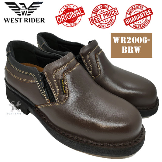 WR2006-BRW WEST RIDER Mens Low Cut Slip-On Safety Shoes / Boots With Ezy Dual Zip [ READY STOCK ]