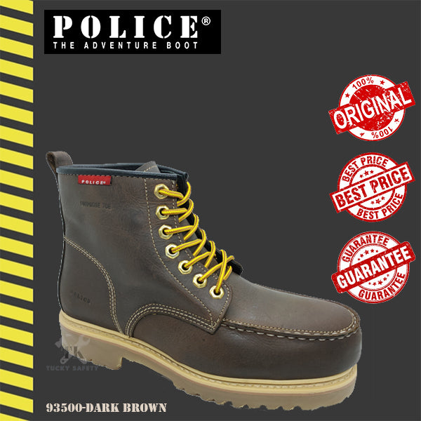 93500-G13P POLICE MEN'S PREMIUM LEATHER SAFETY BOOT / MEN'S HEAVY DUTY  SAFETY BOOT / KASUT KERJA LELAKI - BROWN