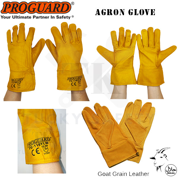 PROGUARD HEAVY DUTY WELDING GLOVE GOAT GRAIN LETHERS FREESIZE AGRON GLOVE FOR GENERAL WORK ( READY STOCK )