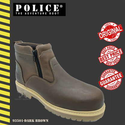 93501-G13P POLICE PREMIUM LEATHER MEN'S SAFETY BOOT / MEN'S HEAVY DUTY  SAFETY BOOT / KASUT KERJA LELAKI - BROWN