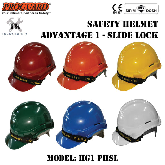 PROGUARD ADVANTAGE 1 SLIDE LOCK SIRIM DOSH SAFETY HELMET - TOPI KESELAMATAN - HEAD PROTECTION 430536 READY STOCK